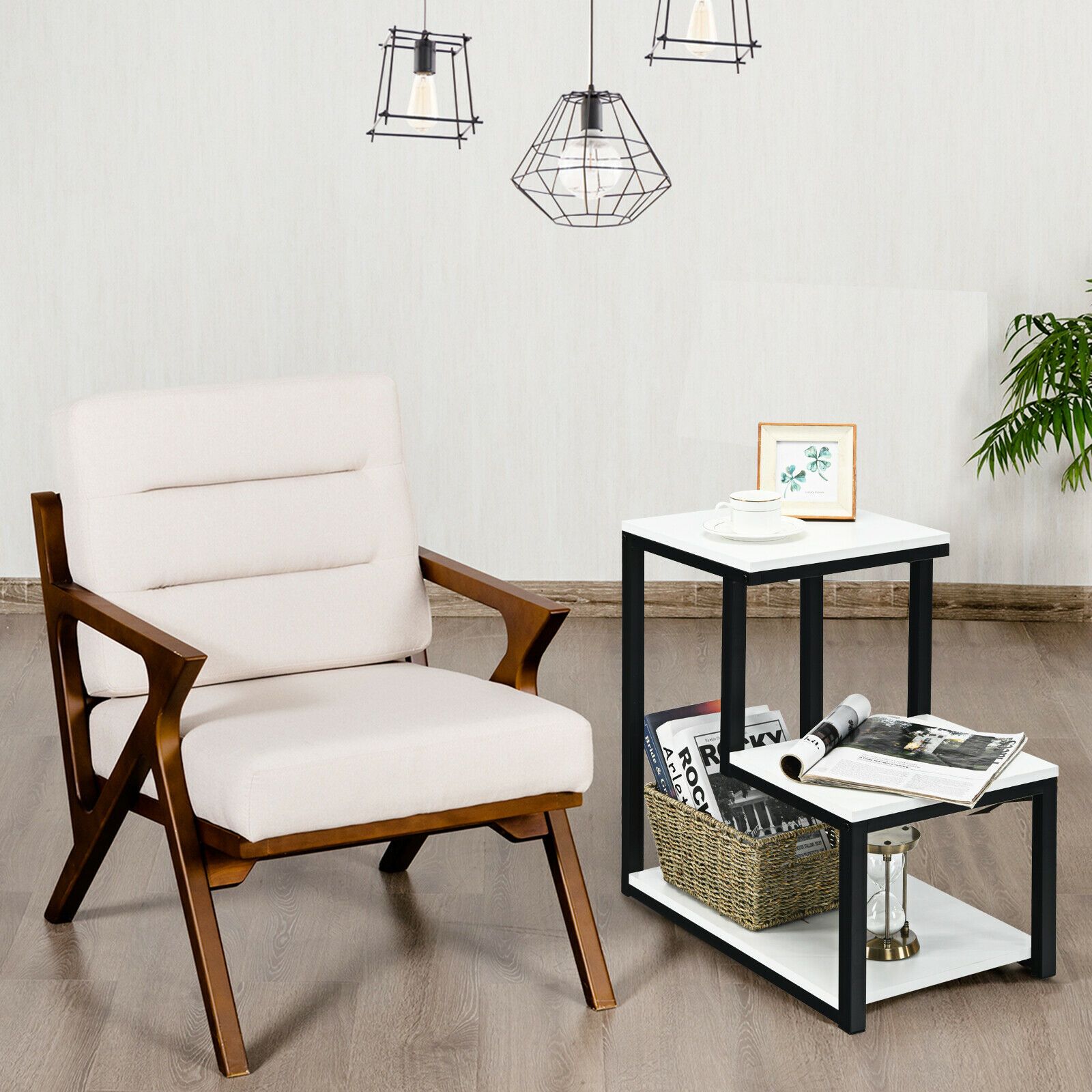 Industrial Styled End Table with 3 Shelves